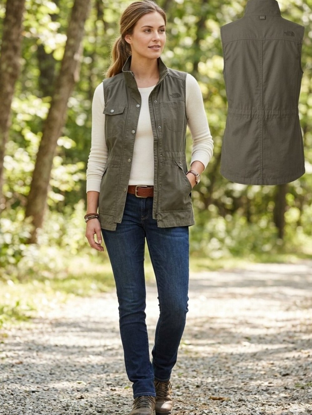 THE NORTH FACE Women's Olive Green Utility Field Vest Organic Cotton Sz Large